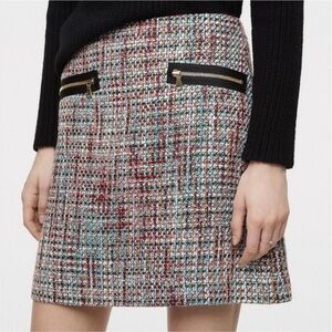 LOFT Multicolor Tweed Mini Skirt with Gold Zippers